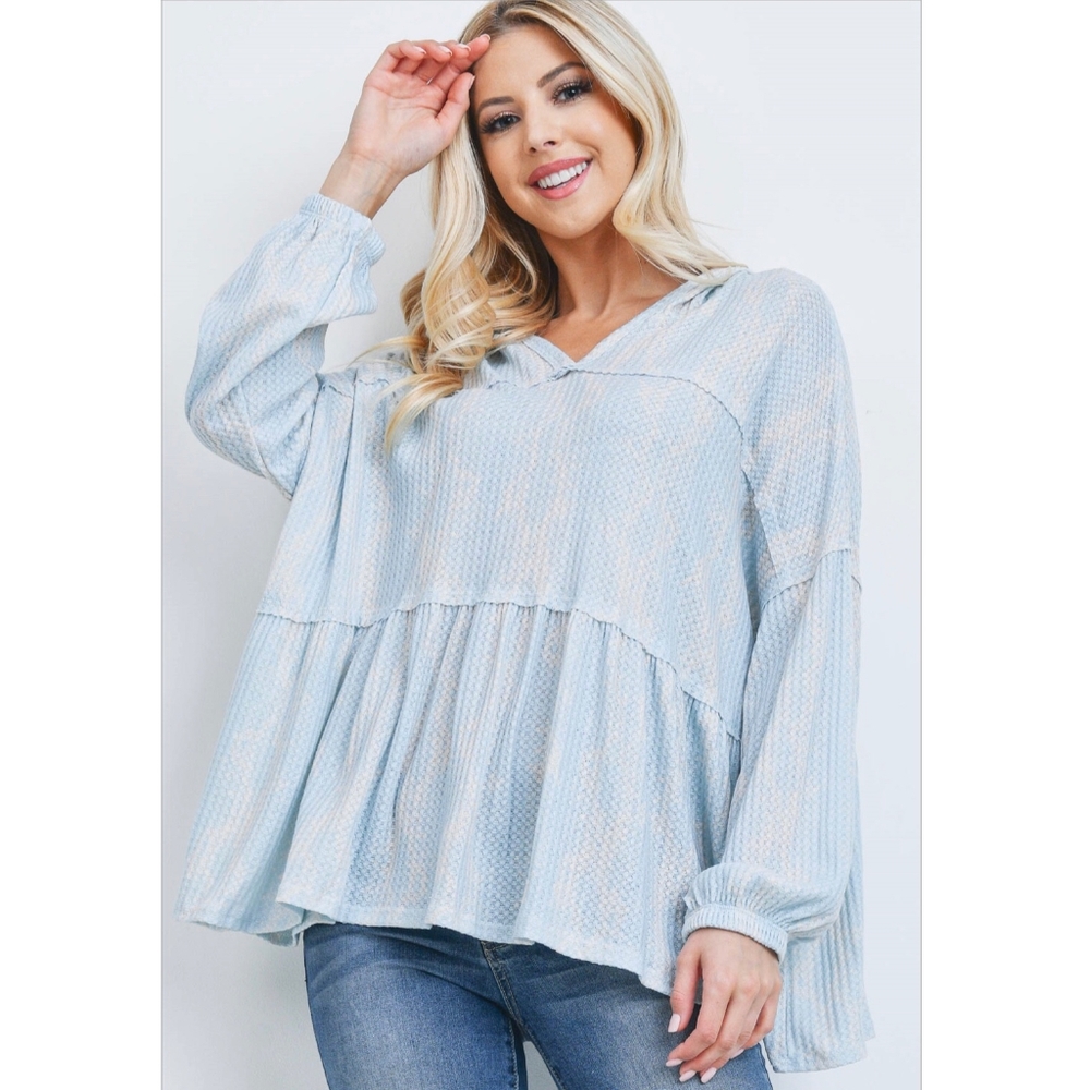 PEACH LOVE CALIFORNIA Baby Blue Tie-Dye Hoodie Top - Picture 6 of 7